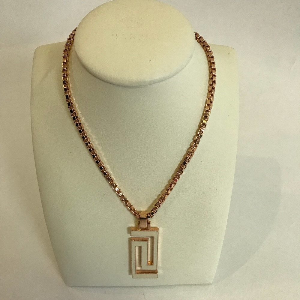 Versace Rose Gold Medusa-Style Geometric Pendant Necklace